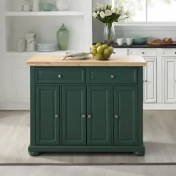 Kirkland's Home Gia Forest Green Wood Kitchen Island- Kitchen Islands & Bar Carts