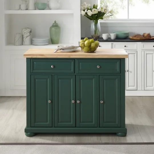 Kirkland's Home Gia Forest Green Wood Kitchen Island- Kitchen Islands & Bar Carts