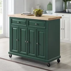Kirkland's Home Gia Forest Green Wood Kitchen Island- Kitchen Islands & Bar Carts