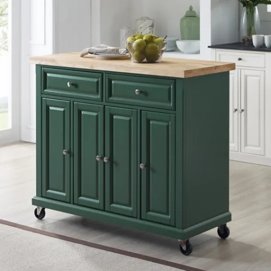 Kirkland's Home Gia Forest Green Wood Kitchen Island- Kitchen Islands & Bar Carts