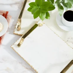 Kirkland's Home Gilded White Ceramic Trays, Set Of 2- Decorative Trays