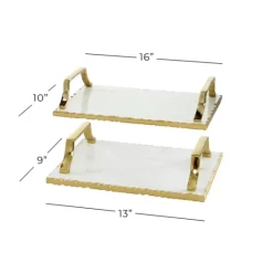 Kirkland's Home Gilded White Ceramic Trays, Set Of 2- Decorative Trays