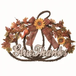 Kirkland's Home Give Thanks Plaid Bow Pumpkin Wreath- Wreaths