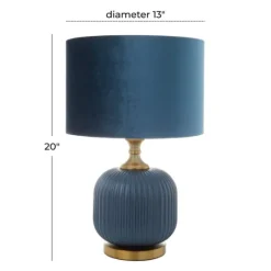 Kirkland's Home Glass Base Round Velvet Shade Table Lamp- Table Lamps