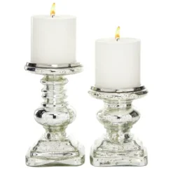 Kirkland's Home Glass Ornate 2-Pc. Pillar Candle Holder Set- Candle Holders