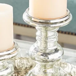 Kirkland's Home Glass Ornate 2-Pc. Pillar Candle Holder Set- Candle Holders