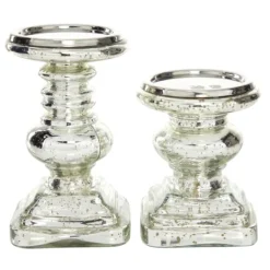 Kirkland's Home Glass Ornate 2-Pc. Pillar Candle Holder Set- Candle Holders