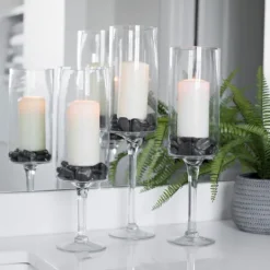 Kirkland's Home Glass Stem Hurricanes, Set Of 3- Candle Holders