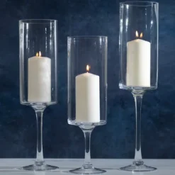 Kirkland's Home Glass Stem Hurricanes, Set Of 3- Candle Holders