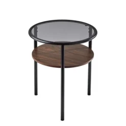 Kirkland's Home Glass Top Accent Table With Wood Shelf- Accent & End Tables