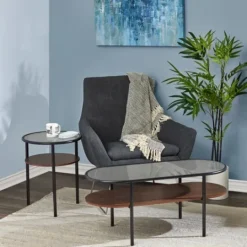 Kirkland's Home Glass Top Accent Table With Wood Shelf- Accent & End Tables