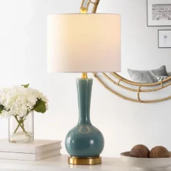 Kirkland's Home Glazed Blue Glass Teardrop Table Lamp- Table Lamps
