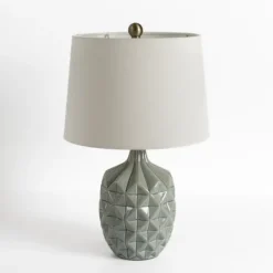 Kirkland's Home Glazed Dusty Blue Geo Table Lamp- Table Lamps