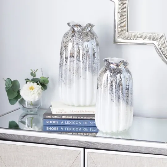 Kirkland's Home Glazed Gray Glass Vases, Set Of 2- Vases
