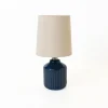 Kirkland's Home Glazed Navy Ribbed Mini Table Lamp- Table Lamps