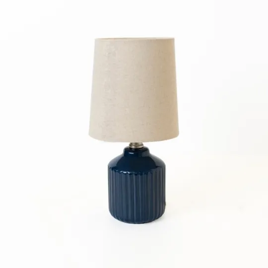 Kirkland's Home Glazed Navy Ribbed Mini Table Lamp- Table Lamps