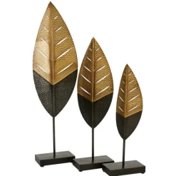 Kirkland's Home Gold And Black Metal Leaf Statues, Set Of 3- Statues & Figurines