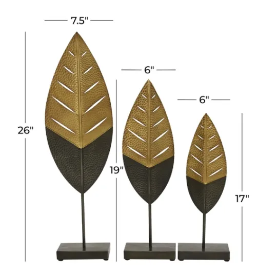 Kirkland's Home Gold And Black Metal Leaf Statues, Set Of 3- Statues & Figurines