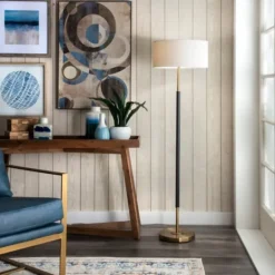 Kirkland's Home Gold And Black Simple Stem Floor Lamp- Floor Lamps