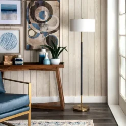Kirkland's Home Gold And Black Simple Stem Floor Lamp- Floor Lamps