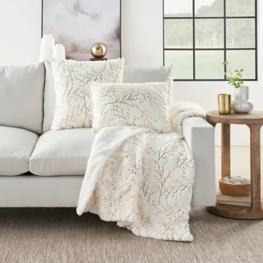 Kirkland's Home Gold Branches Faux Fur Throw Pillow- Pillows