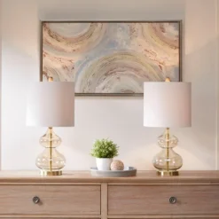Kirkland's Home Gold Curved Glass Table Lamps, Set Of 2- Table Lamps