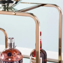 Kirkland's Home Gold Curved Metal Mirrored Bar Cart- Kitchen Islands & Bar Carts