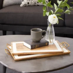 Kirkland's Home Gold Flat Enamel Trim 2-Pc. Decorative Tray Set- Decorative Trays