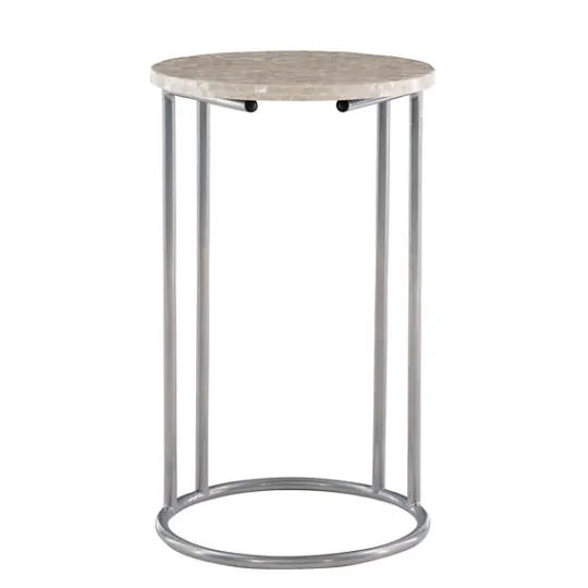 Kirkland's Home Gold Geometric Mosaic Capiz And Metal C-Table- Accent & End Tables