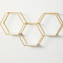 Kirkland's Home Gold Hexagonal Metal Frame White Wall Shelf- Shelves