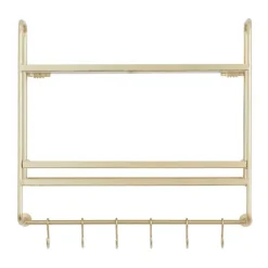 Kirkland's Home Gold Iron Frame Wall Shelf With Hooks- Wall Storage