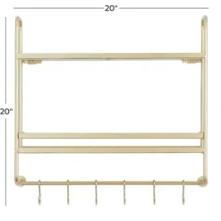 Kirkland's Home Gold Iron Frame Wall Shelf With Hooks- Wall Storage