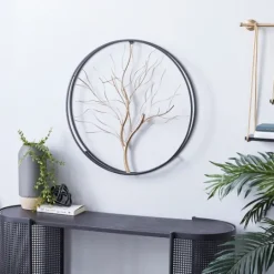 Kirkland's Home Gold Iron Leaf-Less Tree Round Frame Wall Plaque- Wall Plaques