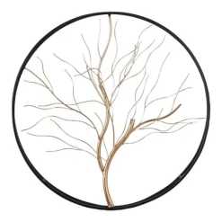 Kirkland's Home Gold Iron Leaf-Less Tree Round Frame Wall Plaque- Wall Plaques