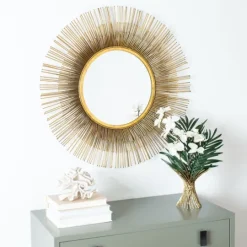 Kirkland's Home Gold Layered Burst Frame Round Wall Mirror- Decorative Mirrors