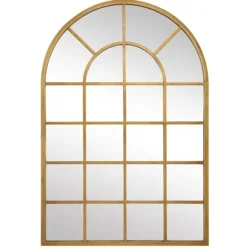 Kirkland's Home Gold Leaf Metal Windowpane Arch Frame Mirror- Decorative Mirrors