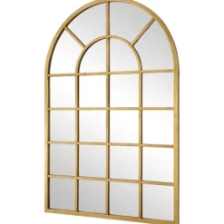Kirkland's Home Gold Leaf Metal Windowpane Arch Frame Mirror- Decorative Mirrors