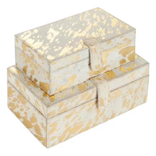Kirkland's Home Gold Leather Hide Rustic 2-Pc. Box Set- Baskets & Boxes