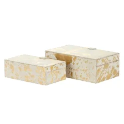 Kirkland's Home Gold Leather Hide Rustic 2-Pc. Box Set- Baskets & Boxes