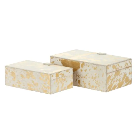 Kirkland's Home Gold Leather Hide Rustic 2-Pc. Box Set- Baskets & Boxes