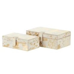 Kirkland's Home Gold Leather Hide Rustic 2-Pc. Box Set- Baskets & Boxes