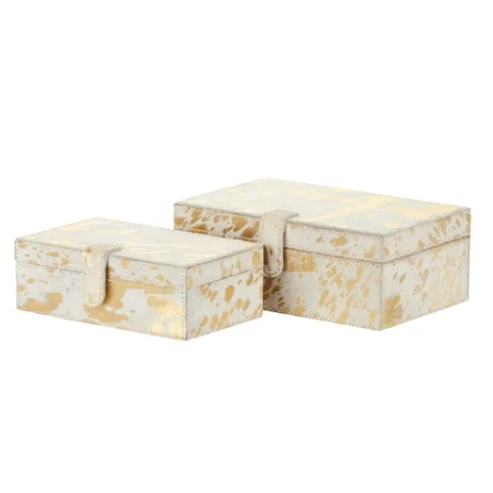Kirkland's Home Gold Leather Hide Rustic 2-Pc. Box Set- Baskets & Boxes