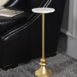 Kirkland's Home Gold Marble Top Pedestal Cocktail Table- Accent & End Tables