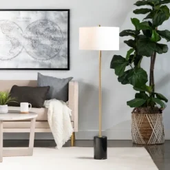 Kirkland's Home Gold Metal And Black Marble Base Floor Lamp- Floor Lamps