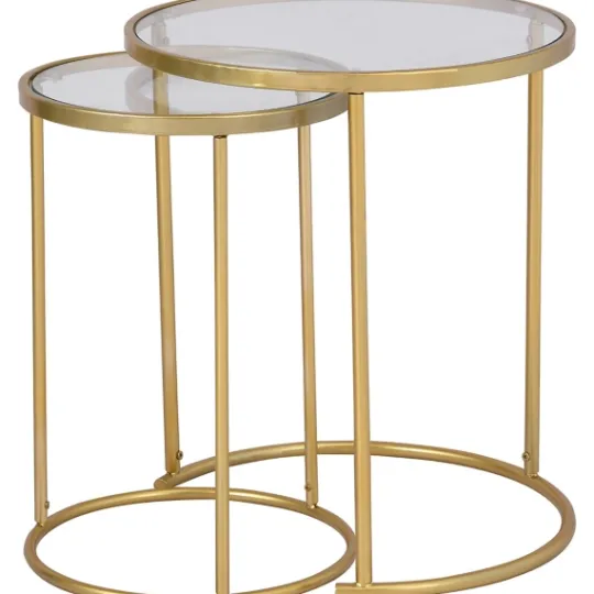 Kirkland's Home Gold Metal And Glass Nesting 2-Pc Accent Table Set- Accent & End Tables