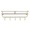Kirkland's Home Gold Metal And White Wood Wall Shelf With Hooks- Hooks