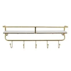 Kirkland's Home Gold Metal And White Wood Wall Shelf With Hooks- Hooks