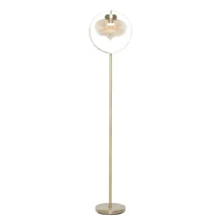 Kirkland's Home Gold Metal C-Curve Arch Arm Glass Shade Floor Lamp- Floor Lamps