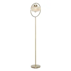 Kirkland's Home Gold Metal C-Curve Arch Arm Glass Shade Floor Lamp- Floor Lamps