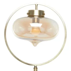 Kirkland's Home Gold Metal C-Curve Arch Arm Glass Shade Floor Lamp- Floor Lamps